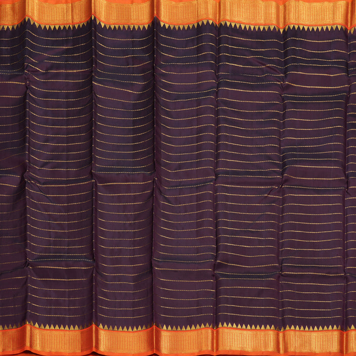 Hayagrivas Dark Purple Handloom Kanjivaram Silk Saree with Orange Border BBD449F8-1