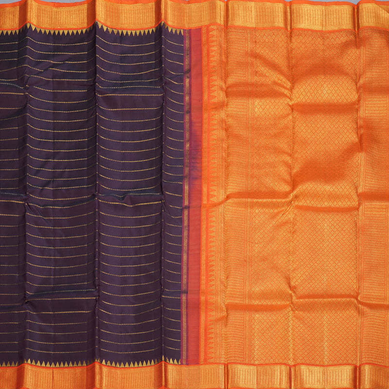 Hayagrivas Dark Purple Handloom Kanjivaram Silk Saree with Orange Border BBD449F8-1