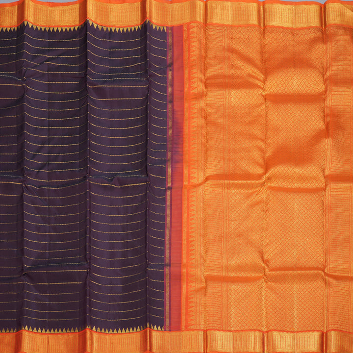 Hayagrivas Dark Purple Handloom Kanjivaram Silk Saree with Orange Border BBD449F8-1