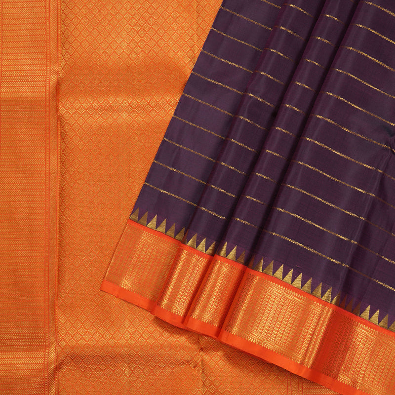 Hayagrivas Dark Purple Handloom Kanjivaram Silk Saree with Orange Border BBD449F8-1