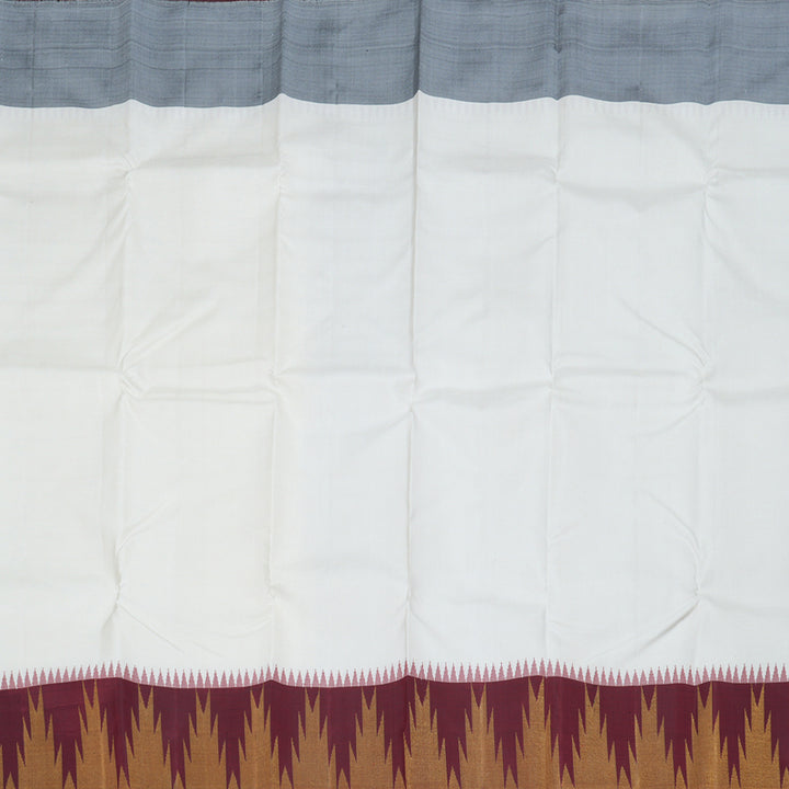 Hayagrivas White Kanjivaram Silk Saree with Dark Maroon Border BBD467F1-1