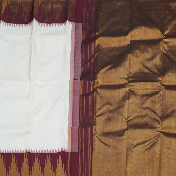 Hayagrivas White Kanjivaram Silk Saree with Dark Maroon Border BBD467F1-1