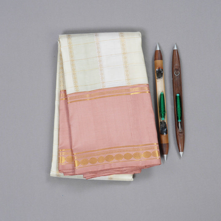 Hayagrivas Pastel Multi Color Kanjivaram Silk Saree with Rosewood Pink Border BBD467F4-1