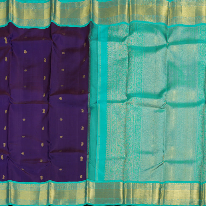 Hayagrivas Midnight Blue Kanjivaram Silk Saree with Sea Green Border BBD476F10-1