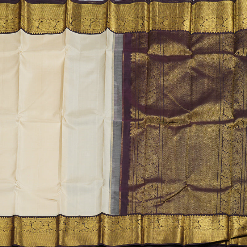 Hayagrivas Beige Kanjivaram Silk Saree with Dark Brown Border BBD476F9-2