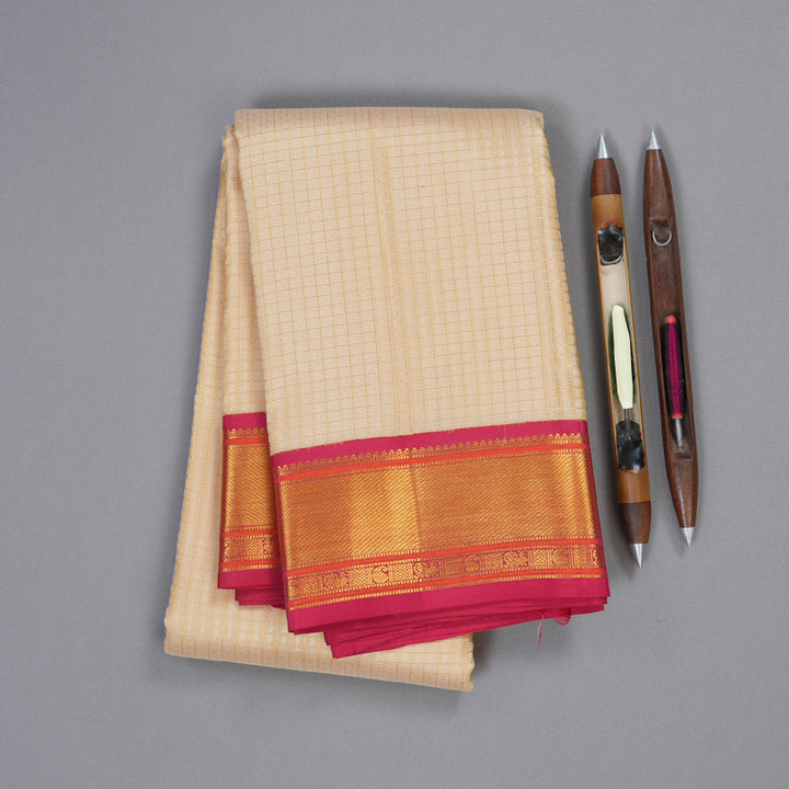 Hayagrivas Sandal Beige Kanjivaram Silk Saree with Dark Pink Border BBD257E2-1