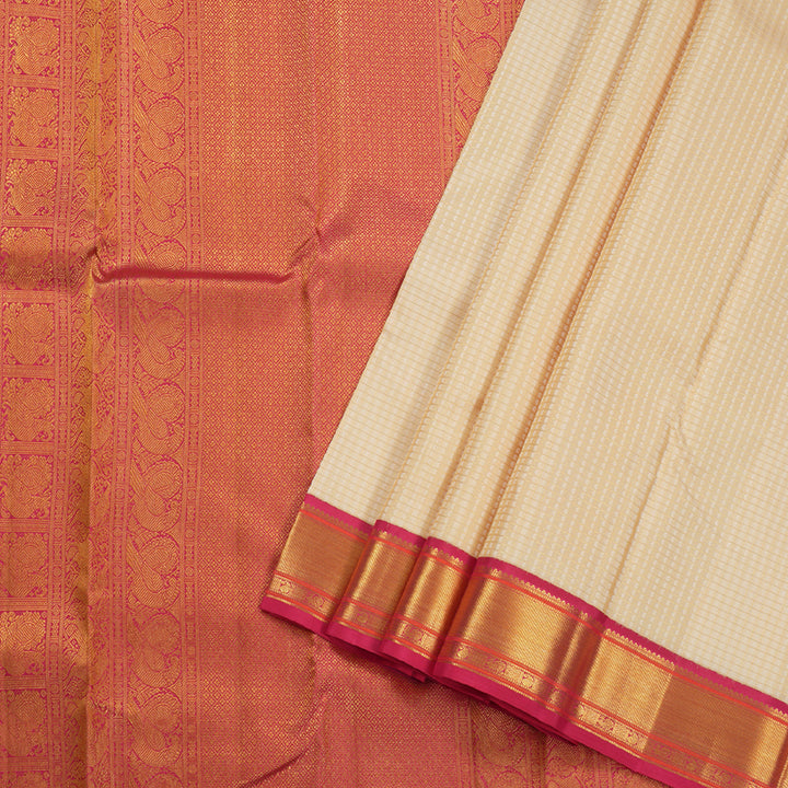 Hayagrivas Sandal Beige Kanjivaram Silk Saree with Dark Pink Border BBD257E2-1