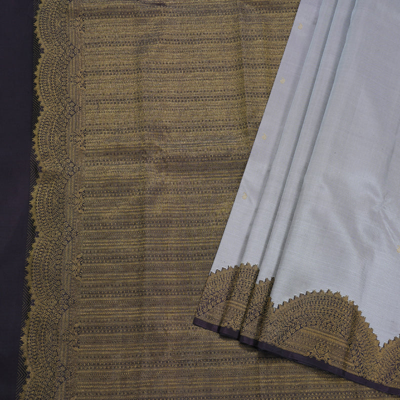 Hayagrivas Grey Kanjivaram Silk Saree with Plum Purple Border - BBD478F2-1