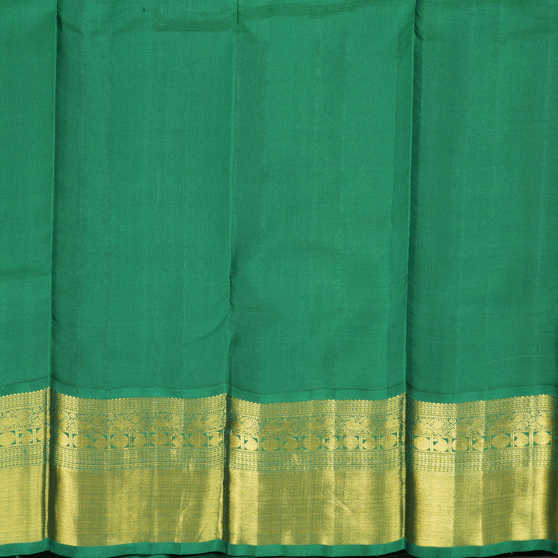 Hayagrivas White Handloom Kanjivaram Silk Saree with Bottle Green Border BBD483F12-1