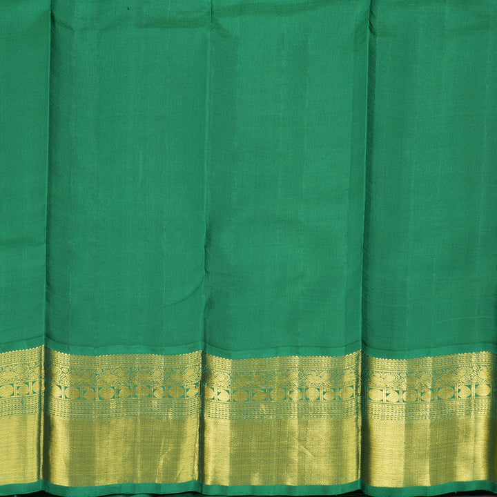 Hayagrivas White Handloom Kanjivaram Silk Saree with Bottle Green Border BBD483F12-1