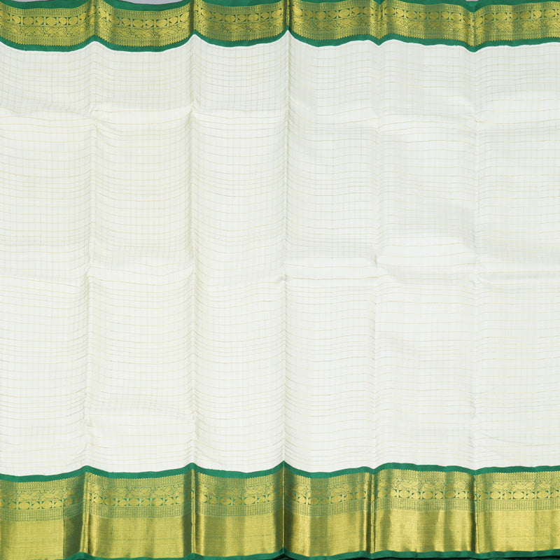 Hayagrivas White Handloom Kanjivaram Silk Saree with Bottle Green Border BBD483F12-1
