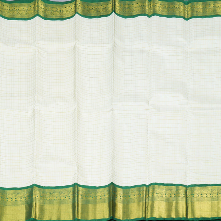 Hayagrivas White Handloom Kanjivaram Silk Saree with Bottle Green Border BBD483F12-1