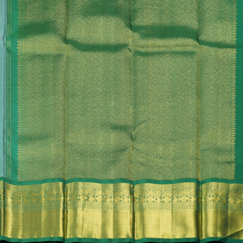 Hayagrivas White Handloom Kanjivaram Silk Saree with Bottle Green Border BBD483F12-1