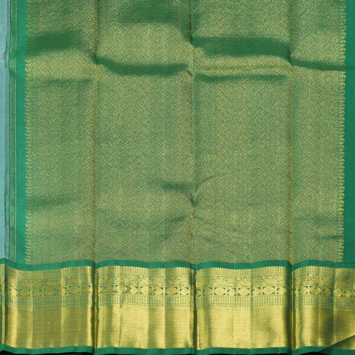 Hayagrivas White Handloom Kanjivaram Silk Saree with Bottle Green Border BBD483F12-1