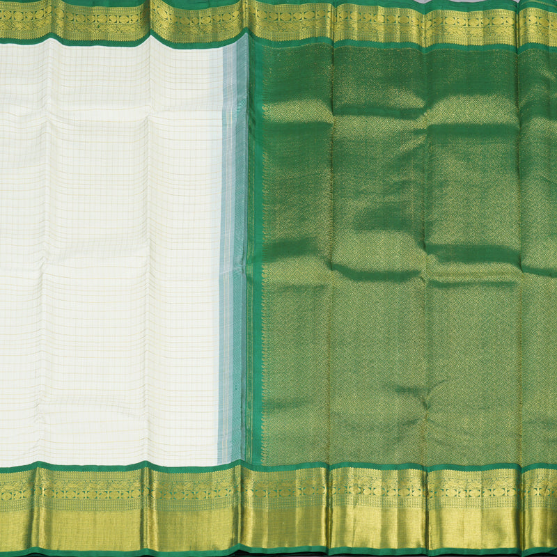 Hayagrivas White Handloom Kanjivaram Silk Saree with Bottle Green Border BBD483F12-1
