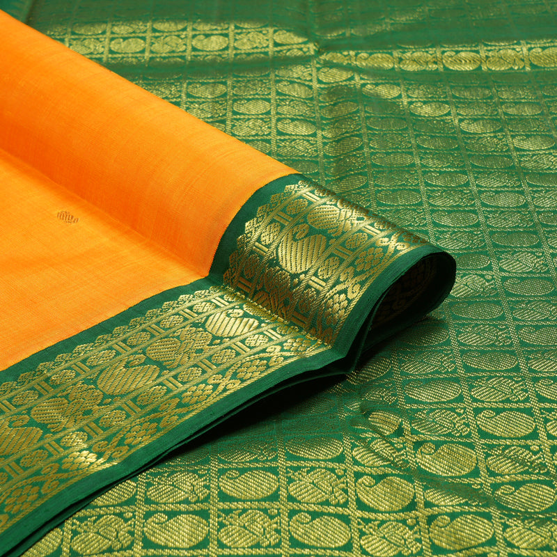 Hayagrivas Mango Yellow Handloom Kanjivaram Silk Saree with Bottle Green Border BBD483F5-6