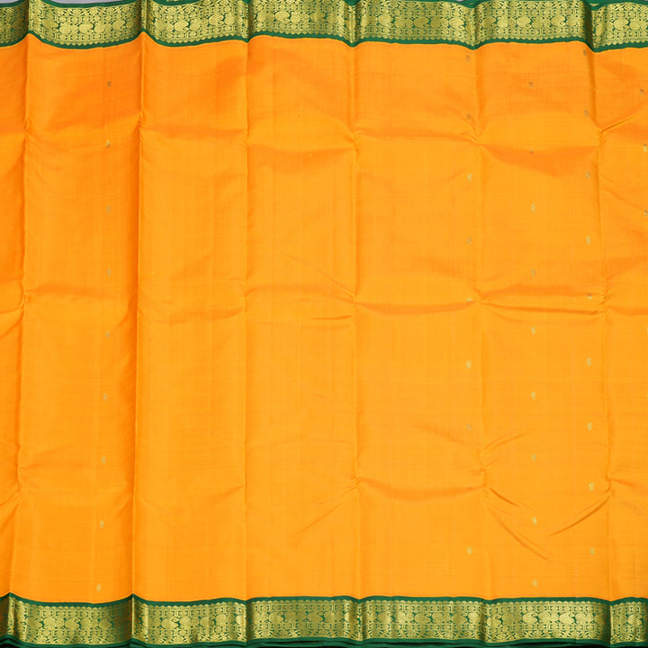 Hayagrivas Mango Yellow Handloom Kanjivaram Silk Saree with Bottle Green Border BBD483F5-6