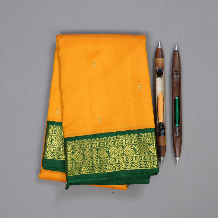 Hayagrivas Mango Yellow Handloom Kanjivaram Silk Saree with Bottle Green Border BBD483F5-6