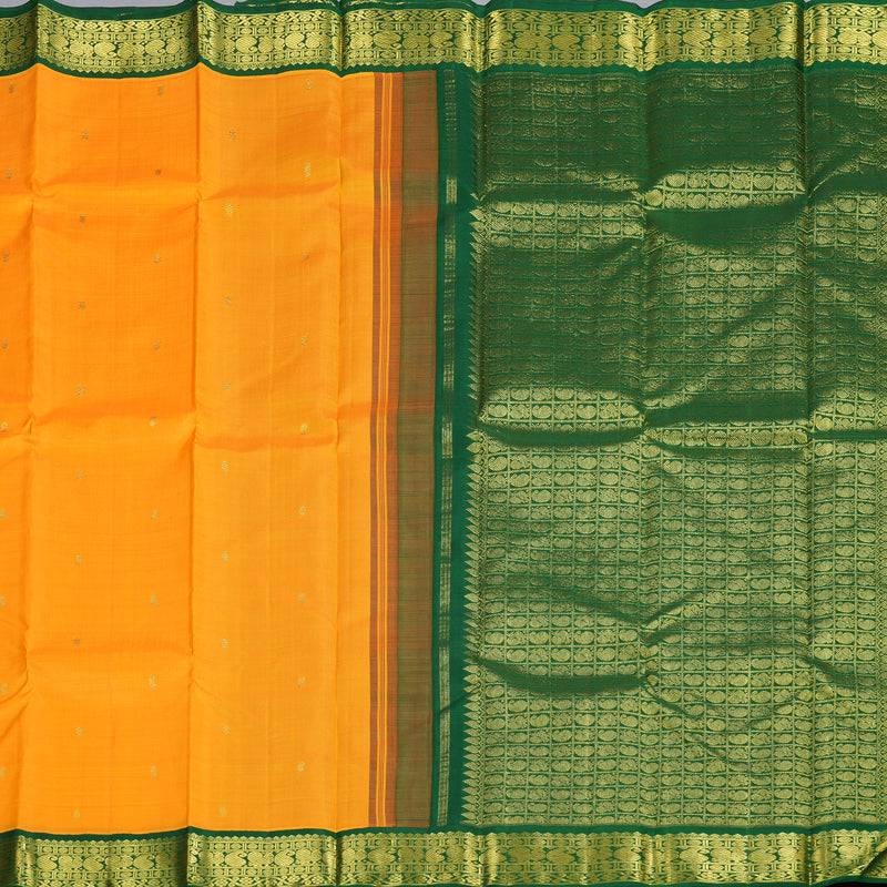 Hayagrivas Mango Yellow Handloom Kanjivaram Silk Saree with Bottle Green Border BBD483F5-6
