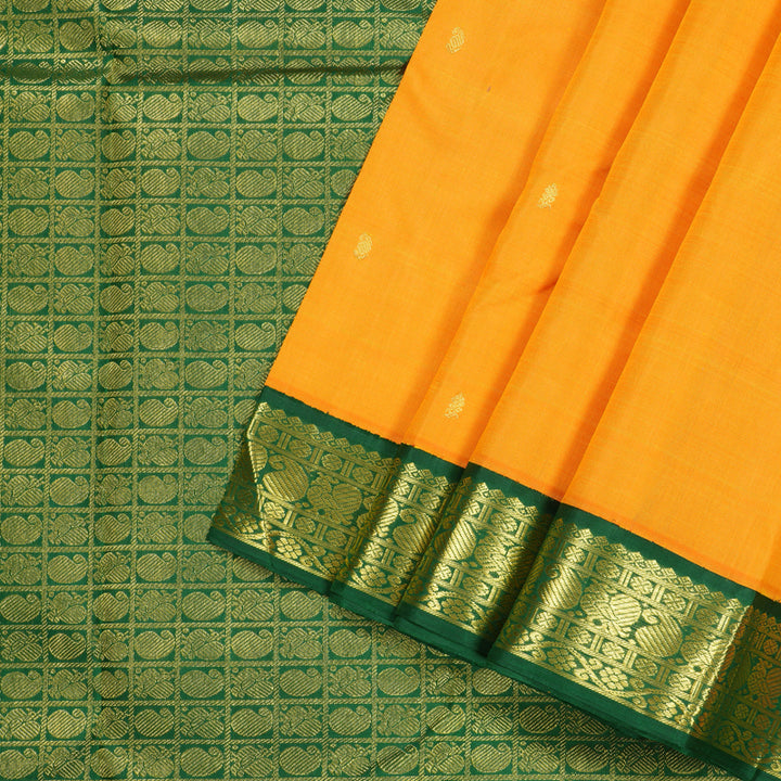 Hayagrivas Mango Yellow Handloom Kanjivaram Silk Saree with Bottle Green Border BBD483F5-6