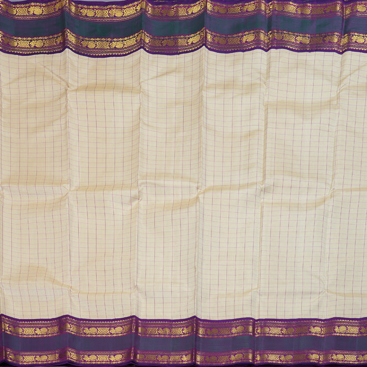 Hayagrivas Beige Kanjivaram Silk Saree with Purple Border BBD483F8-3