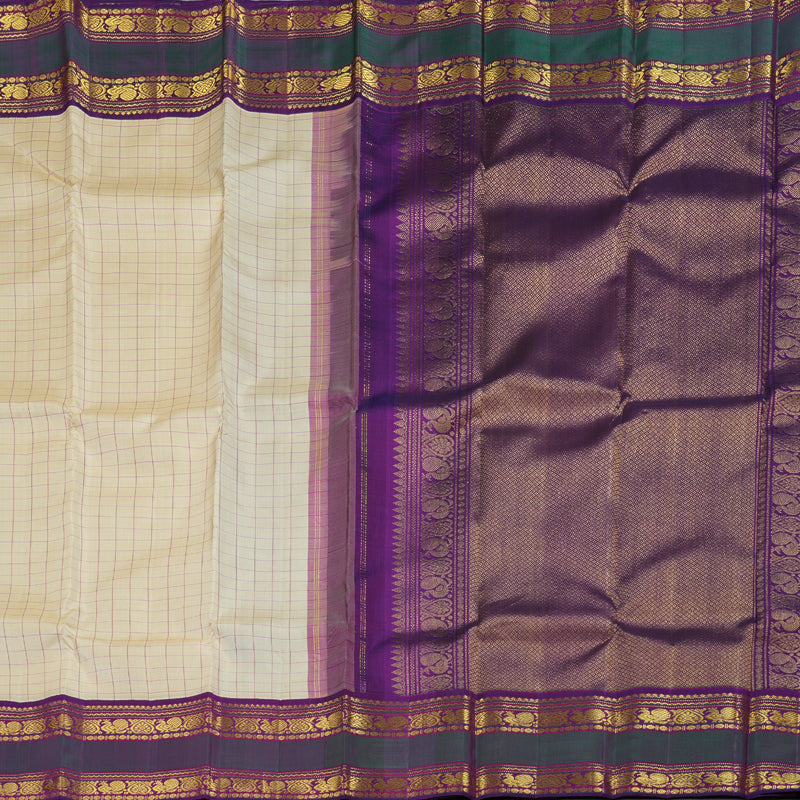 Hayagrivas Beige Kanjivaram Silk Saree with Purple Border BBD483F8-3