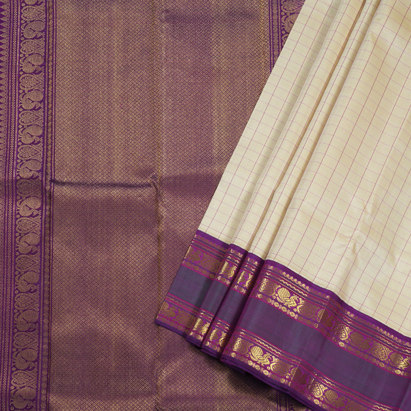 Hayagrivas Beige Kanjivaram Silk Saree with Purple Border BBD483F8-3