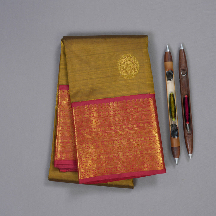 Hayagrivas Golden Color Kanjivaram Silk Saree with Red Border BBD483F9-8