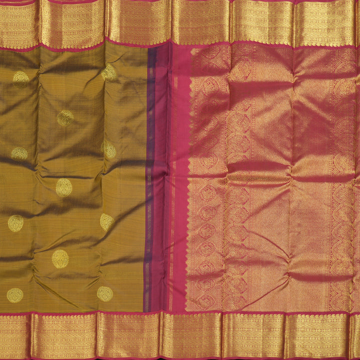 Hayagrivas Golden Color Kanjivaram Silk Saree with Red Border BBD483F9-8