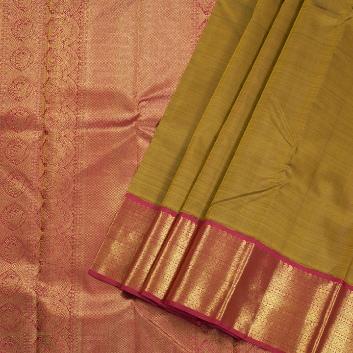 Hayagrivas Golden Color Kanjivaram Silk Saree with Red Border BBD483F9-8