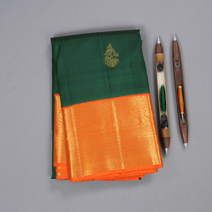 Hayagrivas Bottle Green Kanjivaram Silk Saree with Orange Border - BBD487F14-1