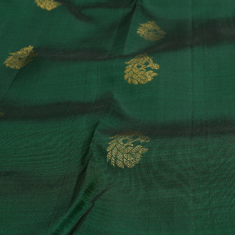 Hayagrivas Bottle Green Kanjivaram Silk Saree with Orange Border - BBD487F14-1