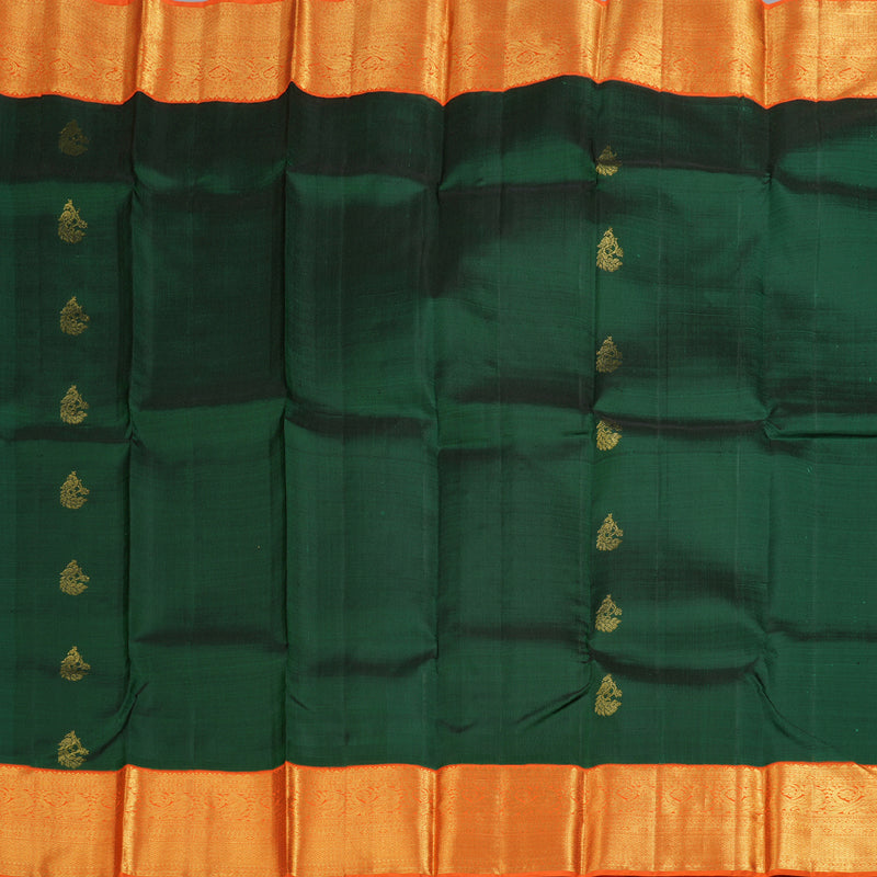 Hayagrivas Bottle Green Kanjivaram Silk Saree with Orange Border - BBD487F14-1