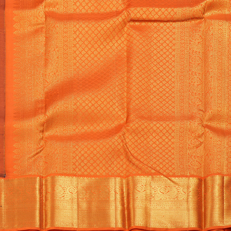 Hayagrivas Bottle Green Kanjivaram Silk Saree with Orange Border - BBD487F14-1