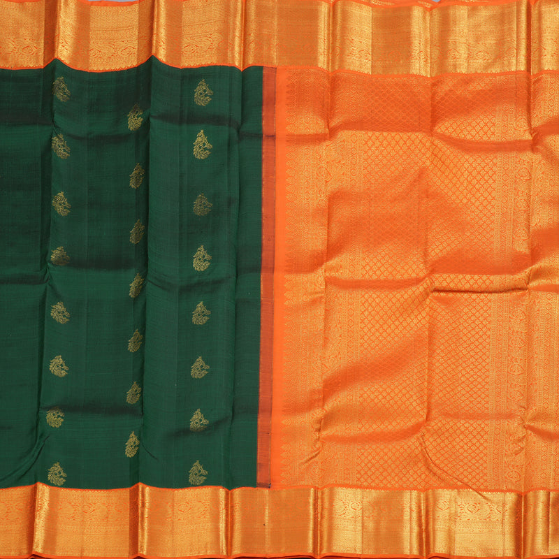 Hayagrivas Bottle Green Kanjivaram Silk Saree with Orange Border - BBD487F14-1