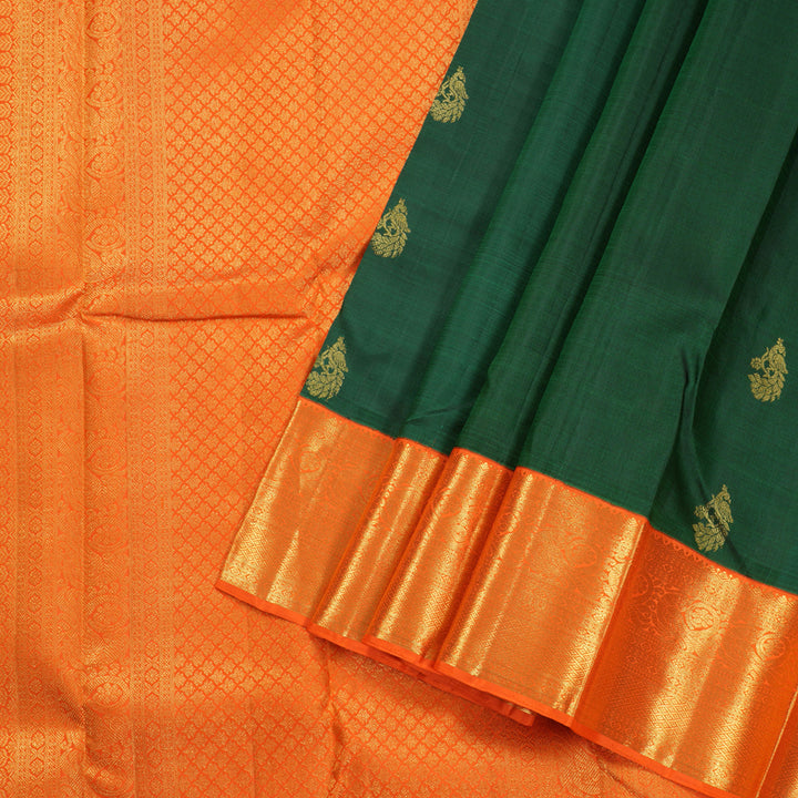 Hayagrivas Bottle Green Kanjivaram Silk Saree with Orange Border - BBD487F14-1