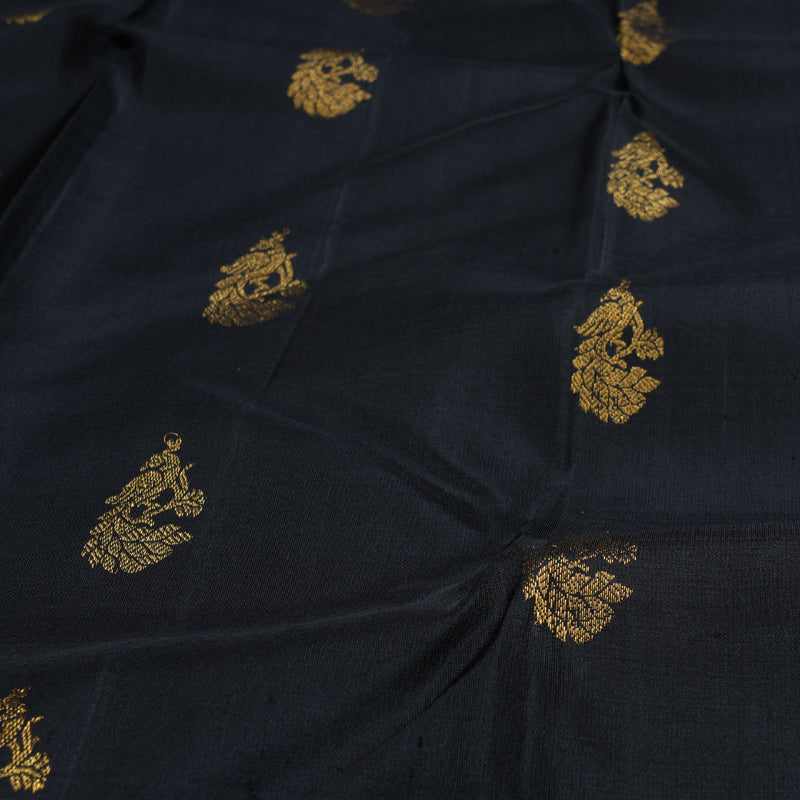 Hayagrivas Black Kanjivaram Silk Saree with Deep Orange Border BBD487F14-2