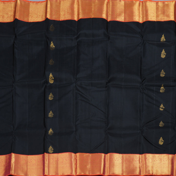 Hayagrivas Black Kanjivaram Silk Saree with Deep Orange Border BBD487F14-2