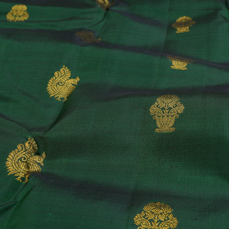 Hayagrivas Bottle Green Kanjivaram Silk Saree with Rudraksham Motifs in Orangish Pink Border - BBD487F15-1