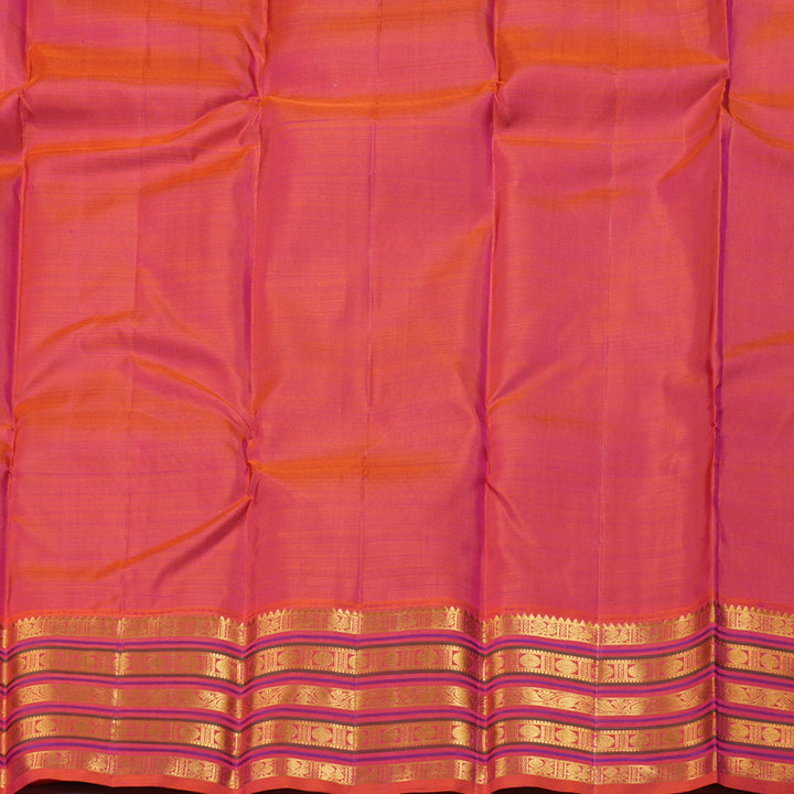 Hayagrivas Bottle Green Kanjivaram Silk Saree with Rudraksham Motifs in Orangish Pink Border - BBD487F15-1