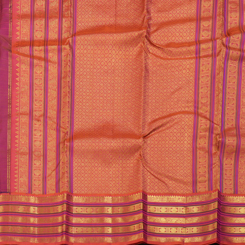 Hayagrivas Bottle Green Kanjivaram Silk Saree with Rudraksham Motifs in Orangish Pink Border - BBD487F15-1