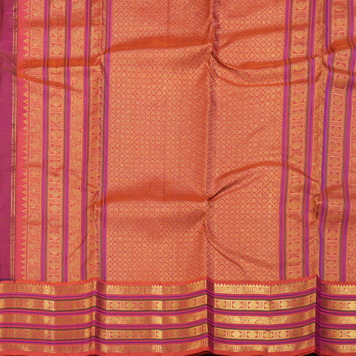 Hayagrivas Bottle Green Kanjivaram Silk Saree with Rudraksham Motifs in Orangish Pink Border - BBD487F15-1