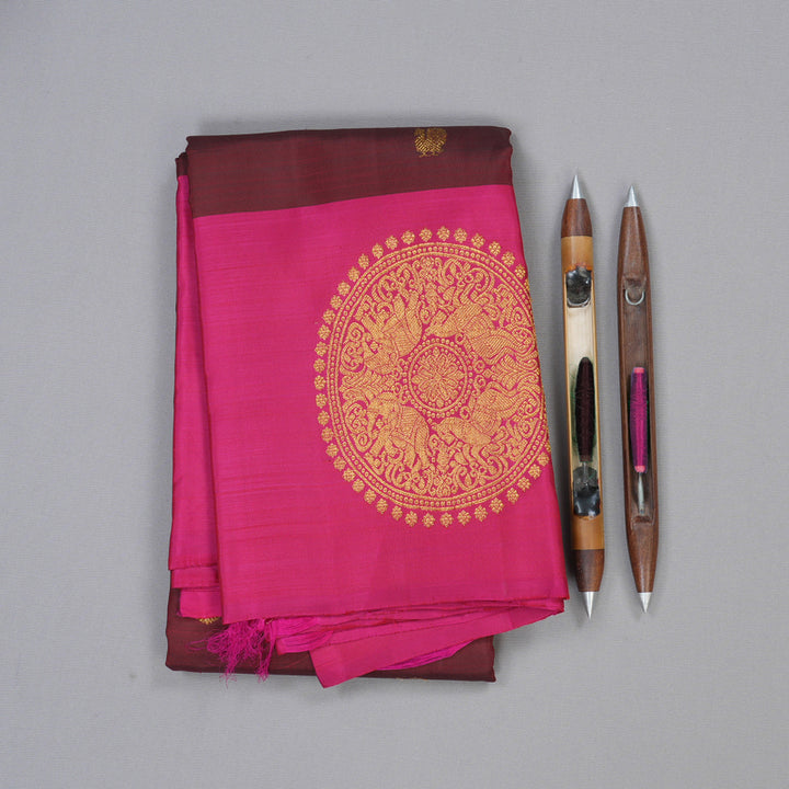 Hayagrivas Handloom Kanjivaram Silk Saree in Majestic Dark Maroon BBD487F3-1