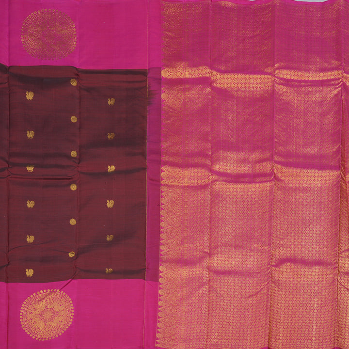 Hayagrivas Handloom Kanjivaram Silk Saree in Majestic Dark Maroon BBD487F3-1