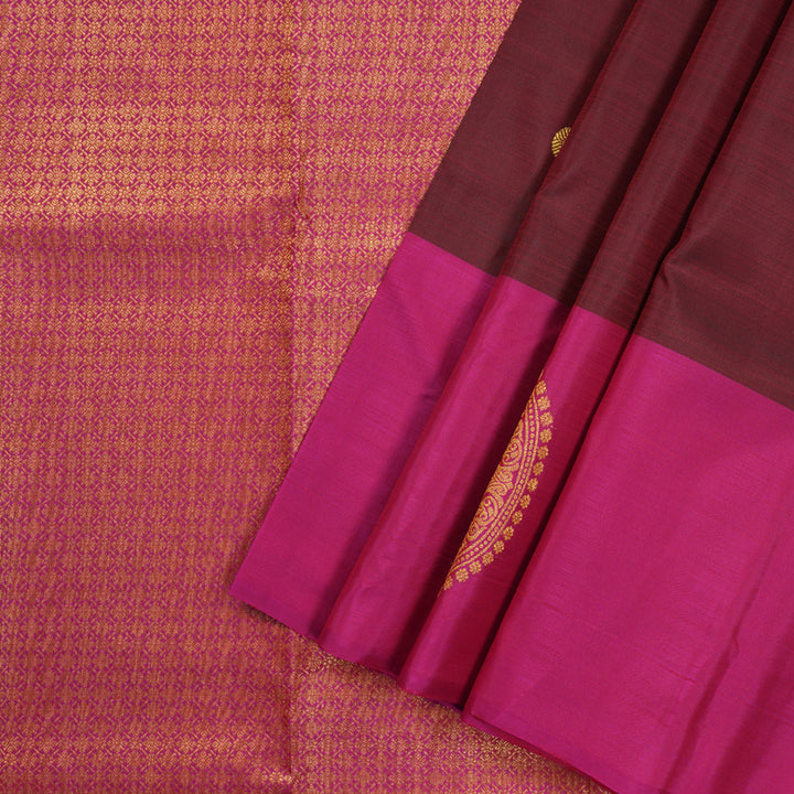 Hayagrivas Handloom Kanjivaram Silk Saree in Majestic Dark Maroon BBD487F3-1