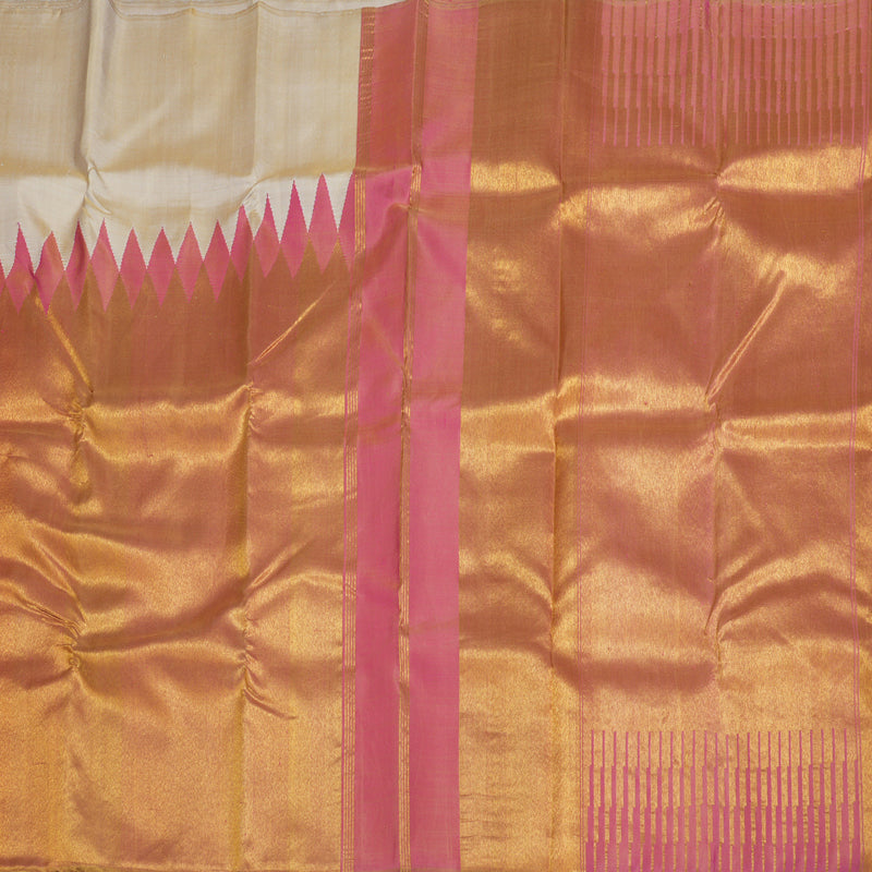 Hayagrivas Beige Kanjivaram Silk Saree with Onion Pink Border BBD496F1-1