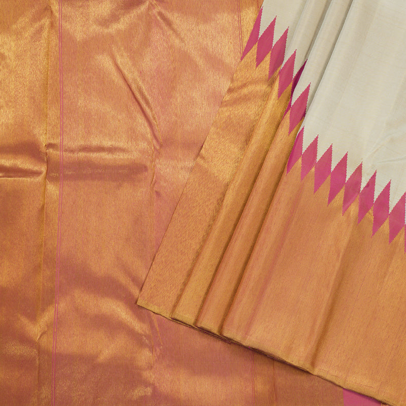 Hayagrivas Beige Kanjivaram Silk Saree with Onion Pink Border BBD496F1-1