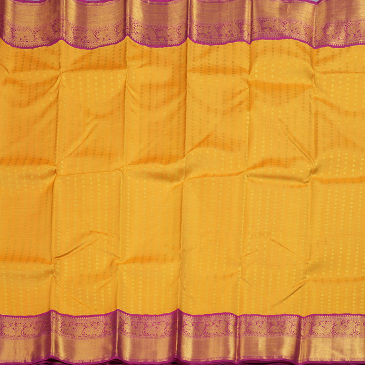 Hayagrivas Mustard Yellow Kanjivaram Silk Saree with Annam Motifs in Pink Border - BBD498F6-1