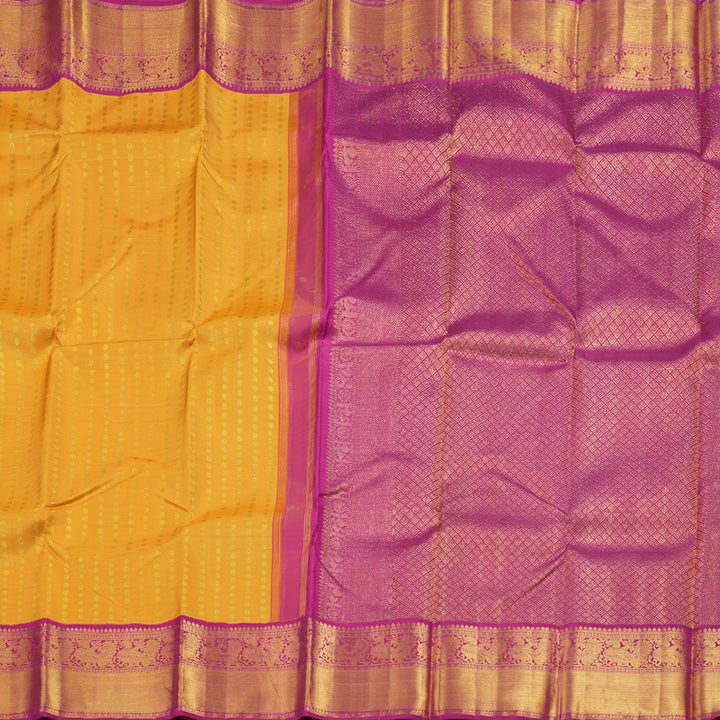 Hayagrivas Mustard Yellow Kanjivaram Silk Saree with Annam Motifs in Pink Border - BBD498F6-1