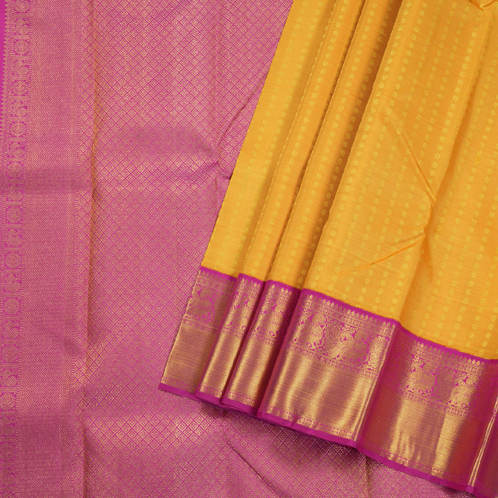 Hayagrivas Mustard Yellow Kanjivaram Silk Saree with Annam Motifs in Pink Border - BBD498F6-1